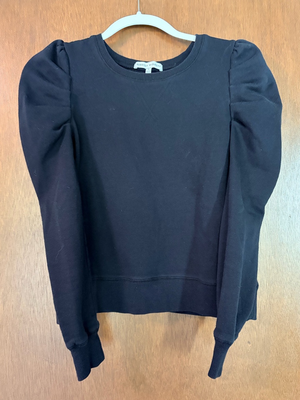 Rebecca Minkoff Black Puff-Sleeve Crewneck Sweatshirt